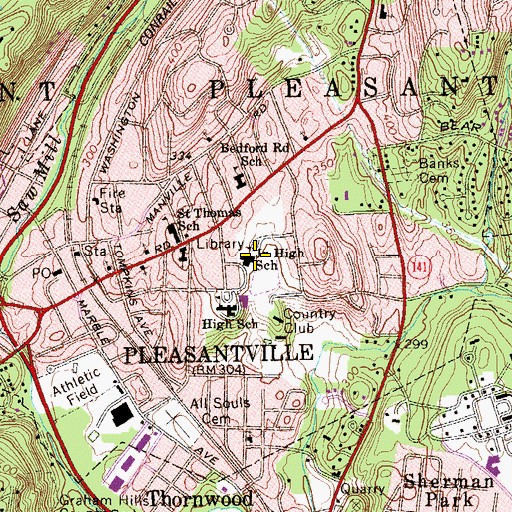 Topographic Map of Pleasantville Middle School, NY