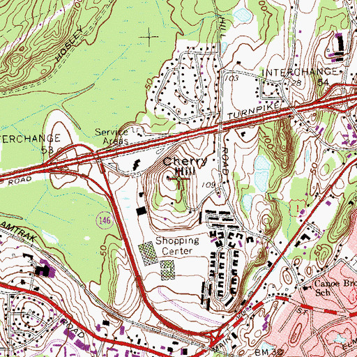 Topographic Map of Cherry Hill, CT