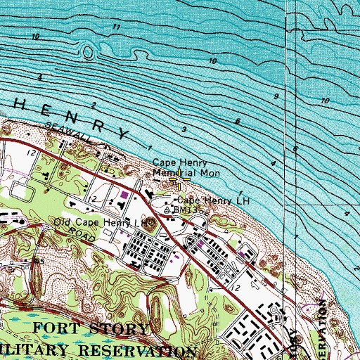 Topographic Map of Cape Henry Memorial Cross, VA