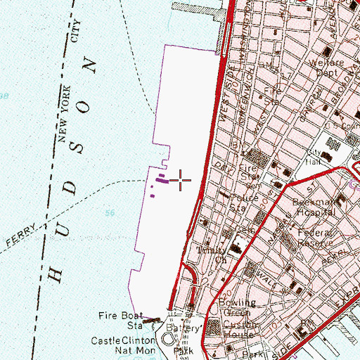 Topographic Map of Battery Park City, NY