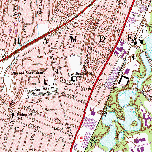 Topographic Map of Church Street School, CT