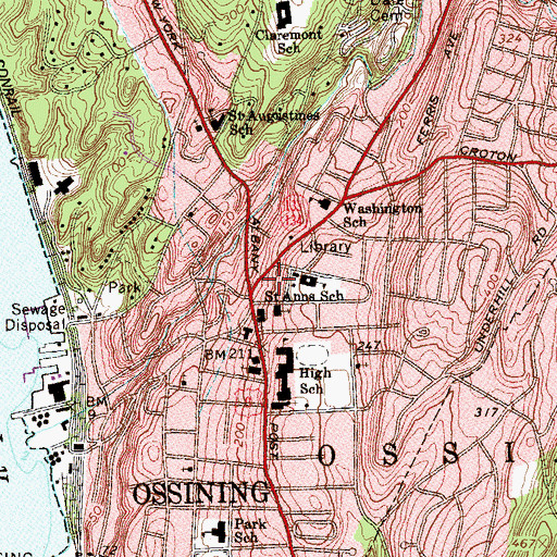 Topographic Map of Ossining Municipal Building, NY