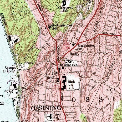 Topographic Map of Ossining Municipal Building, NY