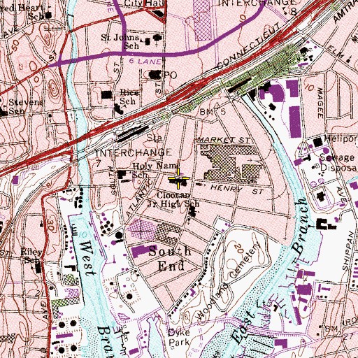 Topographic Map of Cloonan Middle School, CT