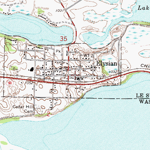 Topographic Map of Elysian Post Office, MN
