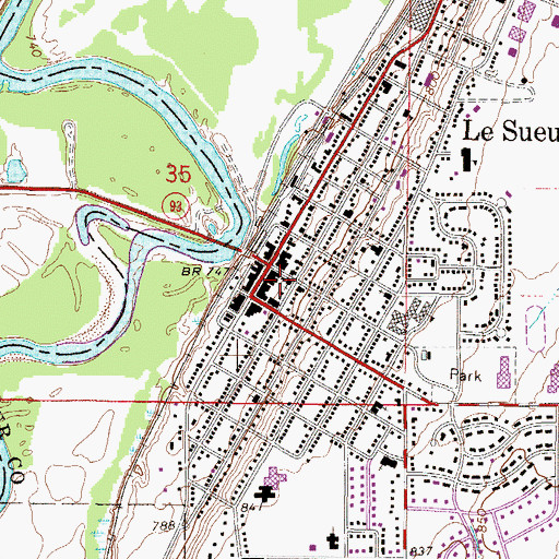 Topographic Map of Le Sueur Public Library, MN