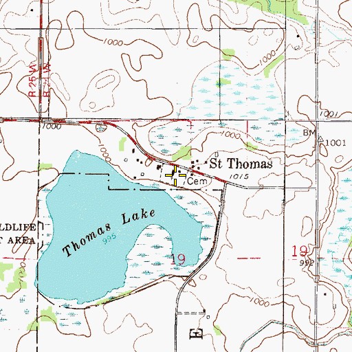 Topographic Map of Saint Thomas Cemetery, MN