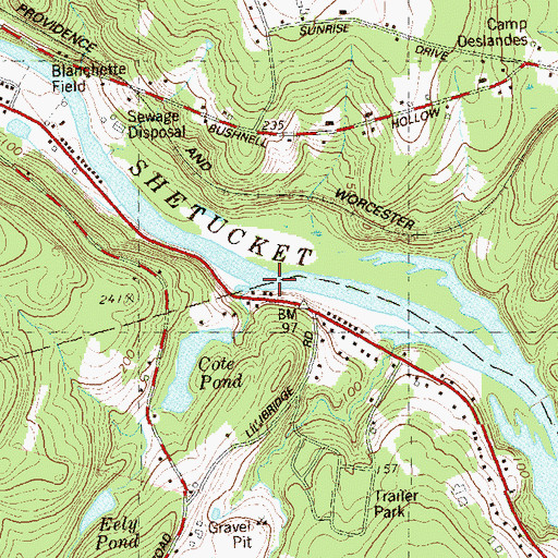 Topographic Map of Cold Brook, CT