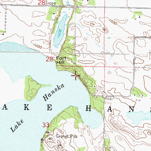 Topographic Map of Lake Hanska County Park, MN