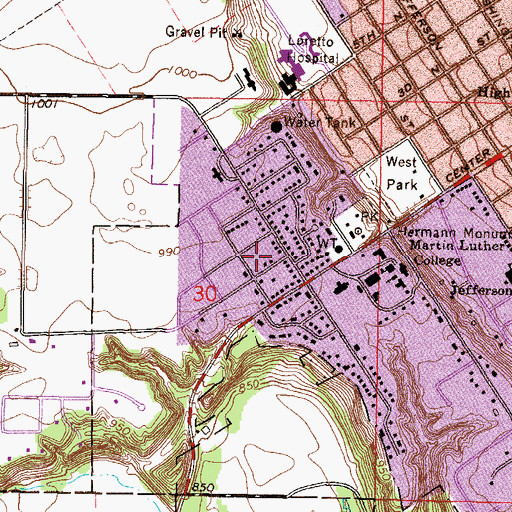 Topographic Map of Oakwood United Methodist Church, MN