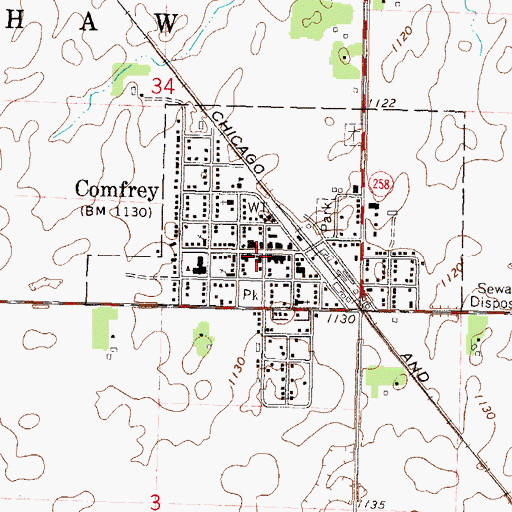 Topographic Map of Comfrey Clinic, MN