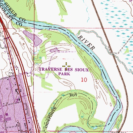 Topographic Map of Traverse Des Sioux Park, MN