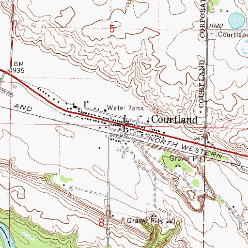 Topographic Map of Courtland Evangelical Church, MN