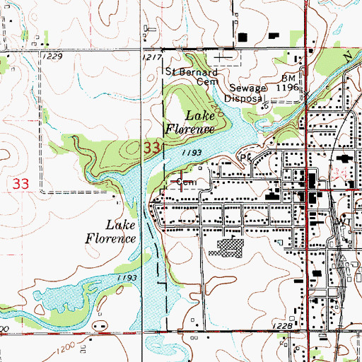 Topographic Map of Woodlawn Cemetery, MN
