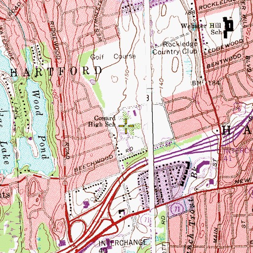 Topographic Map of Frederick U Conrad High School, CT