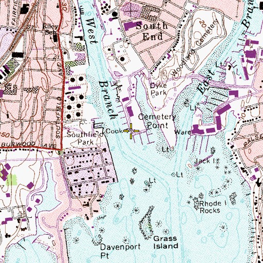 Topographic Map of Cook Point, CT