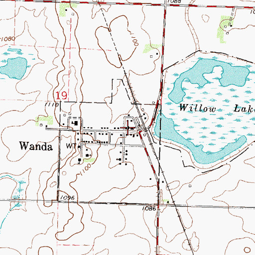 Topographic Map of Wanda Town Hall, MN