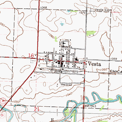 Topographic Map of Vesta Post Office, MN
