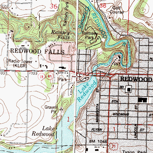 Topographic Map of Redwood Falls Retaining Wall Park, MN