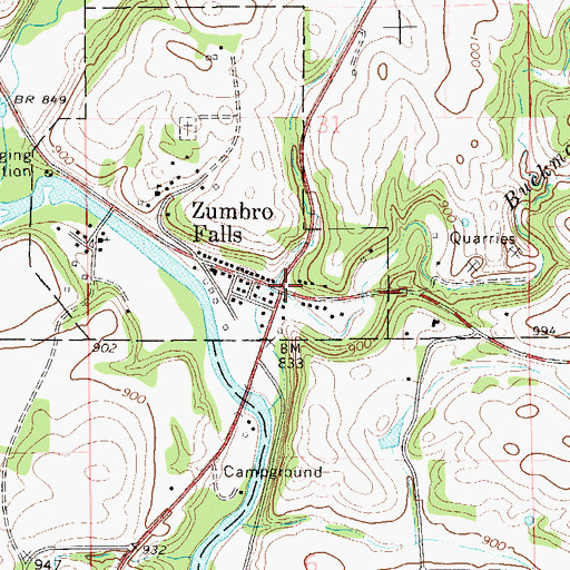 Topographic Map of Zumbro Falls Post Office, MN