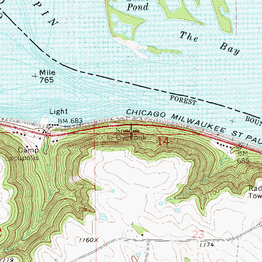 Topographic Map of Reads Landing Overlook, MN