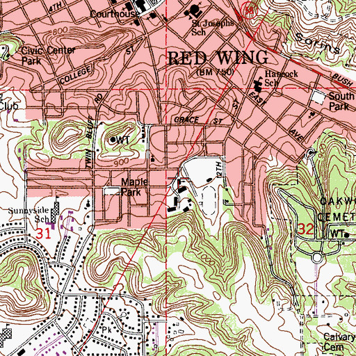 Topographic Map of Redwing Christian Academy, MN