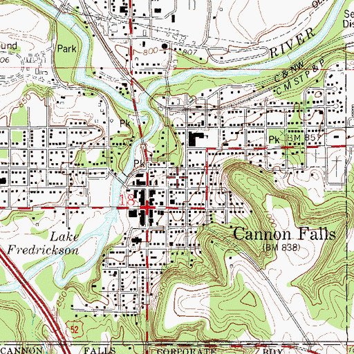Topographic Map of Cannon Falls Historical Museum, MN