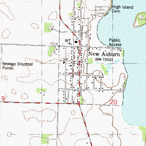 Topographic Map of New Auburn Post Office, MN
