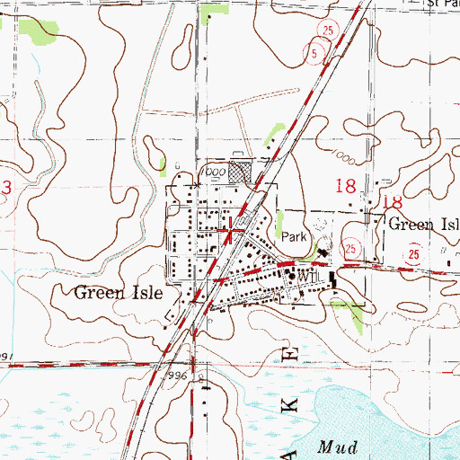 Topographic Map of Green Isle City Hall, MN