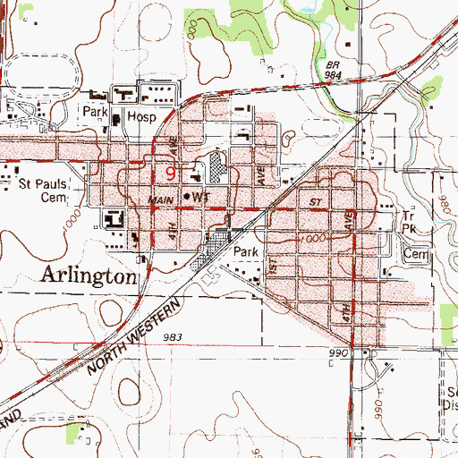 Topographic Map of Arlington, MN