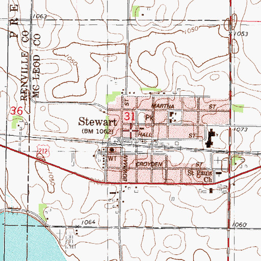 Topographic Map of Stewart Police Department, MN