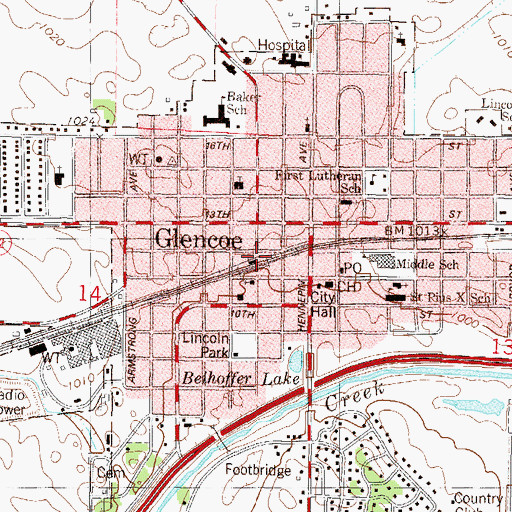 Topographic Map of Glencoe, MN