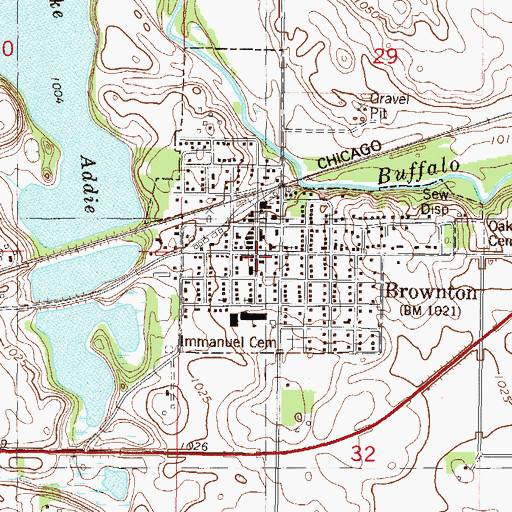 Topographic Map of Brownton Post Office, MN