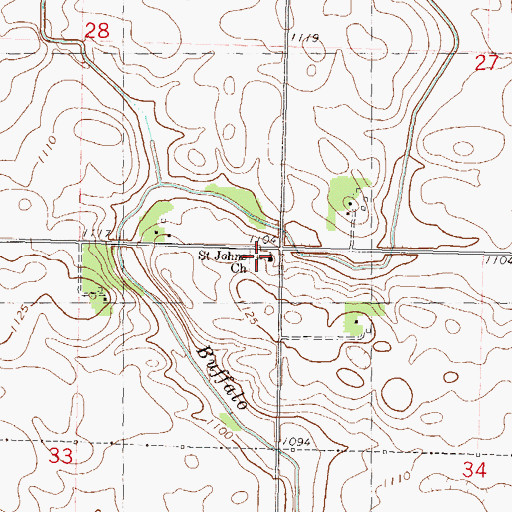 Topographic Map of Saint John's Lutheran Cemetery, MN