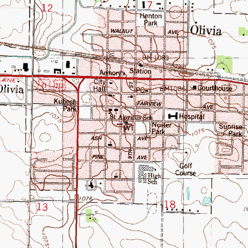 Topographic Map of Olivia Public Library, MN