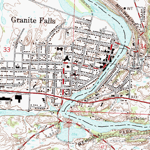 Topographic Map of Granite Falls Municipal Hospital and Manor, MN