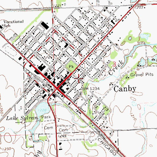 Topographic Map of First Baptist Church of Canby, MN