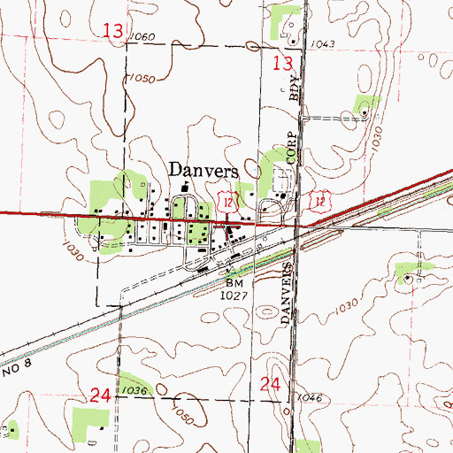 Topographic Map of Danvers Post Office, MN