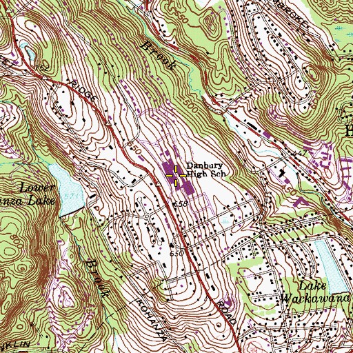 Topographic Map of Danbury High School, CT