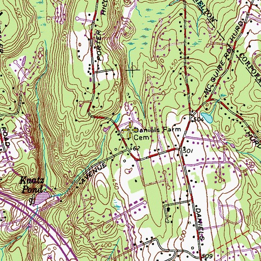 Topographic Map of Daniels Farm Cemetery, CT