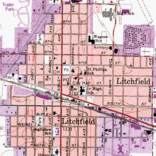 Topographic Map of First Presbyterian Church, MN