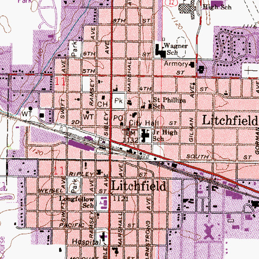 Topographic Map of Litchfield City Hall, MN