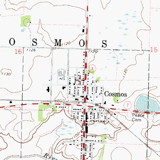 Topographic Map of Cosmos City Hall, MN