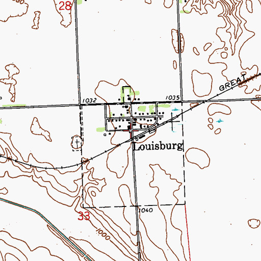 Topographic Map of Louisburg Post Office, MN