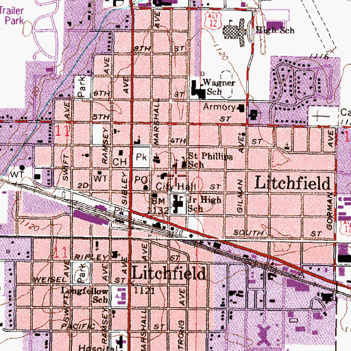 Topographic Map of Litchfield Public Library, MN