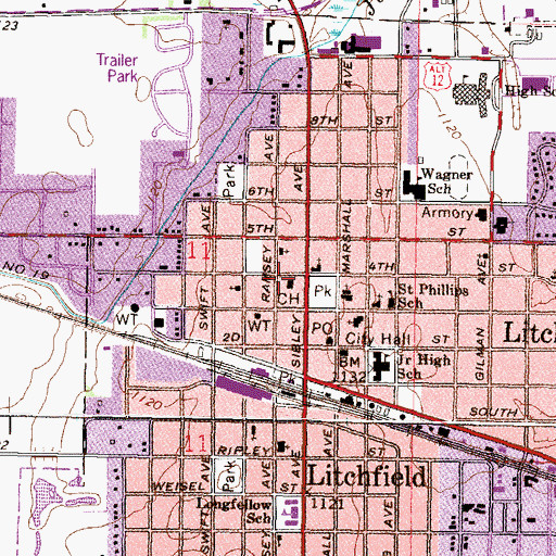 Topographic Map of Meeker County Sheriff Department, MN