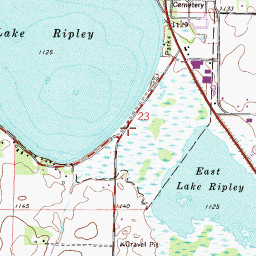 Topographic Map of Lake Ripley Campground, MN