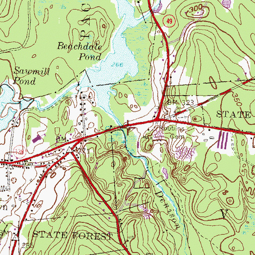 Topographic Map of Denison Brook, CT