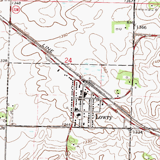 Topographic Map of Lowry, MN