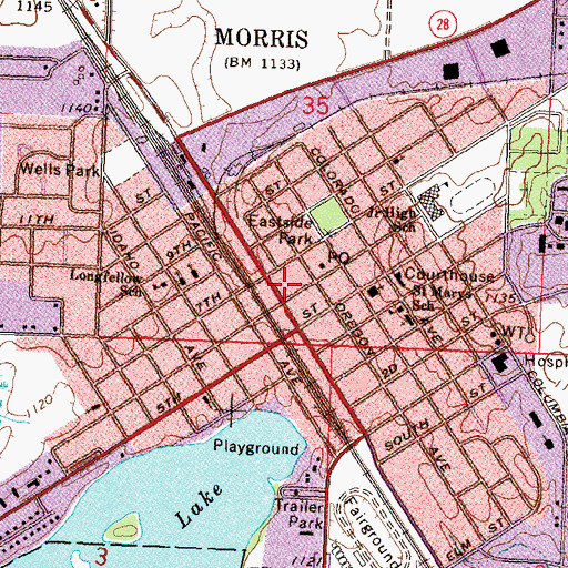 Topographic Map of Morris City Hall, MN